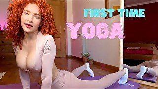 Busty Curvy Redhead first time trying Yoga in Tight Pants