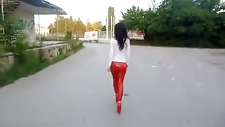 Red black leggings