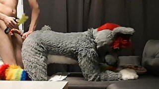 Horny wolf gets fucked really hard by hung puppy (fursuit porn)