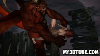 3D redhead gets fucked hard by a horned dragon