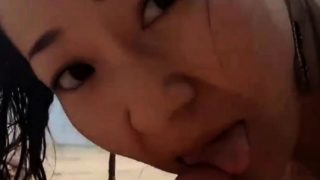 Asian Amateur Slut Sucks Off at the Beach You're Salty