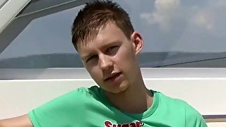 Twink loves wanking solo on a boat far from shore