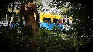 Risky, completely naked, dick flashing in front of the train, episode 1.