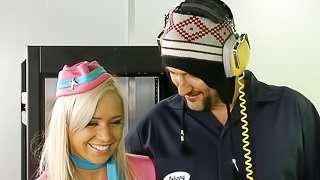 Skinny blonde flight attendant fucks an air traffic controller