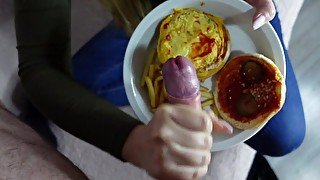 I want more sauce in my burger, cum eating, food porn