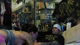 Amateur tattoo girl in glasses suck and fuck