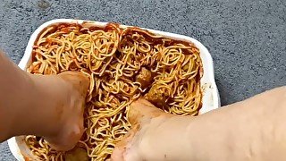 My feet in spaghetti!