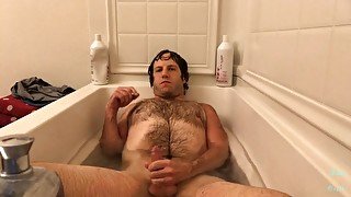 Hairy Stud Takes Bath & Jerks Off Cock 2 Cum