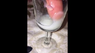 Horny for PH Fan Julie. Playing w/ my cumshot in the glass before I pour into my mouth & swallow cum