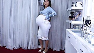 Huge Pregnant Step mom Speaks in Sexy Language and Wears Sexy Clothes