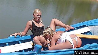 Stunning Blondes Enjoy Lesbian Sex On A Lake