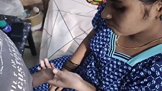 Girl giving a blowjob to her husband before fingering
