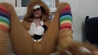 Masturbating in my lion onesie pajamas