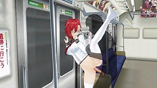 3D HENTAI Schoolgirl fucked against the wall in the night subway car