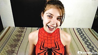 Kinky stepsister in a spiderman outfit gets creamed