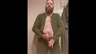 Hung bear stud in union suit jacking off