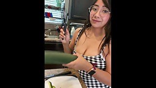 Sexy tiktok cucumber snack with busty youtuber