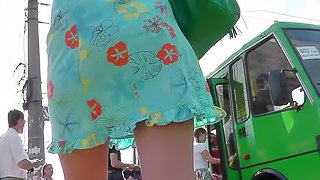 Voyeur enjoying public upskirt scene