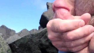 Jerking off on public beach-Big Cum Shot-Hairy Bear