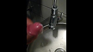 Quick cumshot in the public toilet - nearly ruined