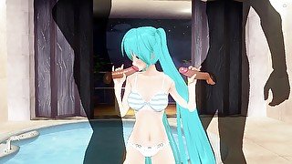 3D HENTAI. Miku double blowjob