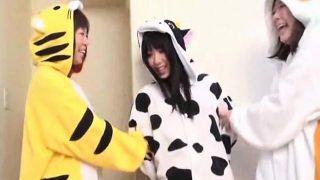 Subtitled Japanese group cosplay wardrobe malfunction