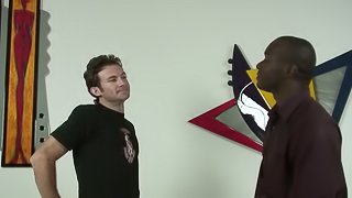 Lewd homo blows and lets his black buddy drill his pimpled ass