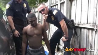 Black thug fucks gay police officer in lonely alley