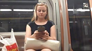 Blond candid feet in train and face shot too