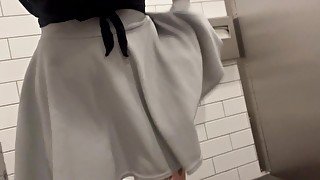 peeing and playing with myself in public bathroom