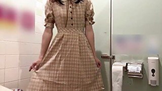 【女装】かわいいチェックの半袖ワンピース着用してオナニーしてみた💓