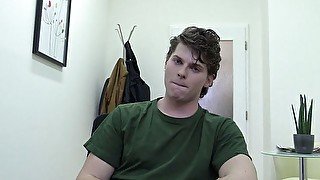 Adorable dude jerking off during his casting session