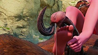 Furry Minotaur vs Horny Girl  Big Cock Monster Toejob  3D Porn Wild Life