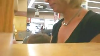 Sexy milf upskirt video of hot blonde cougar out shopping