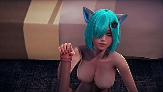 Neko collegegirl called you to the hotel to jerk off your cock