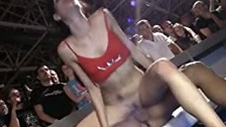 Nasty brunette strumpet fucks in front of a public