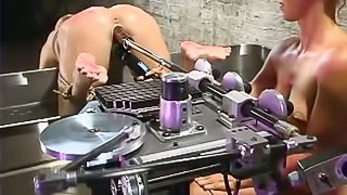 Blonde girl gets whipped and fucked by the machine