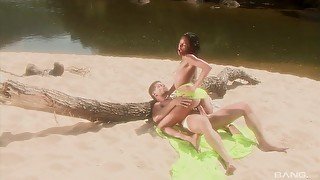 Outdoor beach pussy fuck with slutty Karine Muller