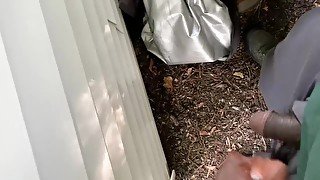 My neighbor is home early So i Couldnt Fuck his Wife! So i pissed on his Shed instead😁Almost Caught