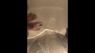 Washing my small uncut cock and feet in the shower