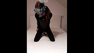 Trans Girl Wetsuit Self Bondage Vibed and Breathplay in Snorkel Gear