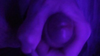 Stroking my cock till I cum in purple light - Purple Dick part 3