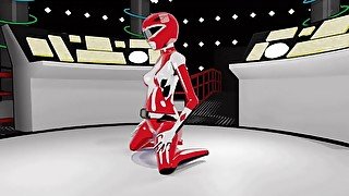 Female Red ranger cowgirl riding slime dick