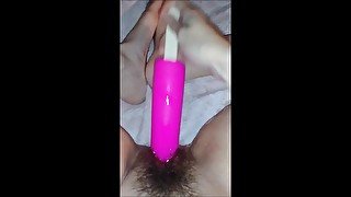 POV Fucking My Hairy Pussy with Huge Creamsicle Dildo and Gushing with Cum