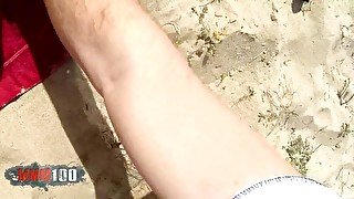 Fucking with british pornstar Tina KAY on a public beach