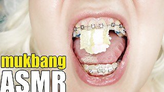 ASMR in braces mukbang video