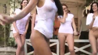 College Girls In Wet Tshirts At Outdoor Party