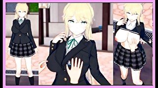 【エロゲーコイカツ！】金髪帰国子女の爆乳揉みまくりH！(アニメ3DCG動画)[Hentai Game Koikatsu! ]big breasts of a blonde returnee