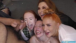 Incredbile bukkake party with four gorgeous redheads