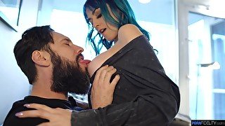 Blue haired chick Jewelz Blu is fucked by bearded boyfriend